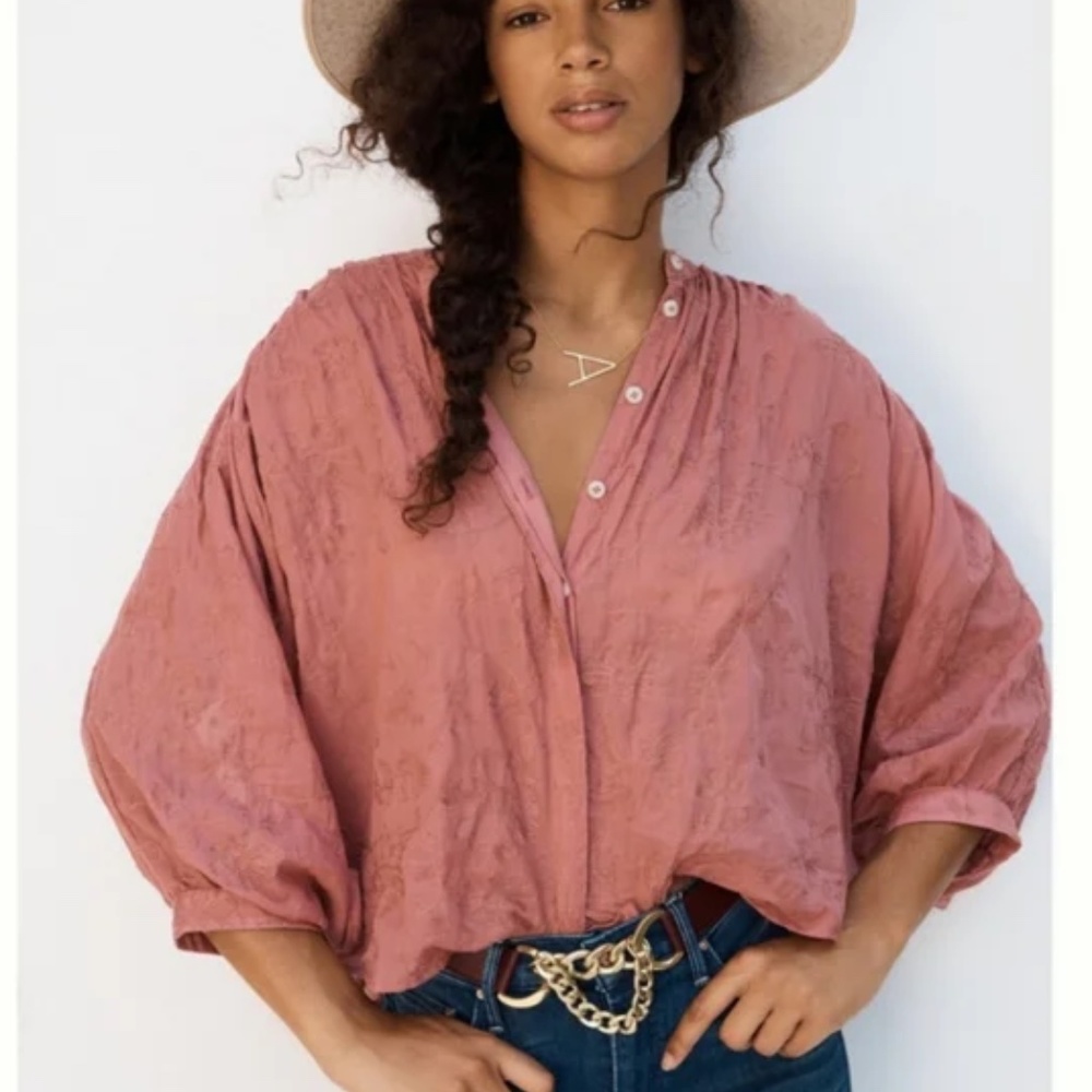 NWOT Anthropologie Pilcro The Tavi Embroidered Buttondown Blush Pink Embroidered